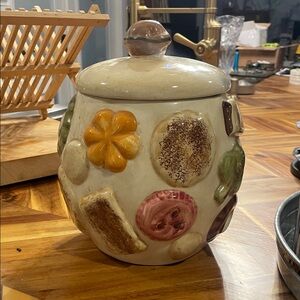 VINTAGE 1950'S "COOKIES ALL OVER" COOKIE JAR WITH LID BY LOS ANGELES POTTERY
